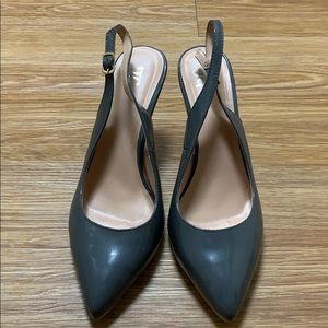 Grey Patent Leather Slingback Heels